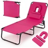 image:imageGiantex Tanning Chair 350lbs Adjustable Patio Lounge Chair wFace Hole Removable Pillows Carry Strap Folding Outdoor Chaise Lounge for Layout Beach Poolside Lawn 1 Stripe PinkPink