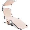image:imageGiantex Tanning Chair Patio Chaise Lounge Chair with 5 Adjustable Position Shade Canopy Storage Pocket Camping Cot Outdoor Sunbathing Recliner for Poolside Lawn Folding Beach Chairs2 BlackBeige