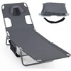 image:imageGiantex Tanning Chair with Face Hole Folding Beach Lounge Chair w 5Position Adjustable Backrest Storage Pocket Removable Cushion Outdoor Sunbathing Chair for Pool Camping 1GreenGrey