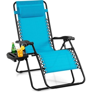 image:imageGiantex 2 PCS Zero Gravity Chair Patio Chaise Lounge Chairs Outdoor Yard Pool Recliner Folding Lounge Chair with Cup Holder BeigeBlue