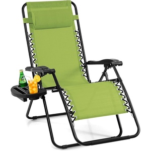 image:imageGiantex 2 PCS Zero Gravity Chair Patio Chaise Lounge Chairs Outdoor Yard Pool Recliner Folding Lounge Chair with Cup Holder BeigeGreen