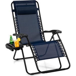 image:imageGiantex 2 PCS Zero Gravity Chair Patio Chaise Lounge Chairs Outdoor Yard Pool Recliner Folding Lounge Chair with Cup Holder BeigeNavy