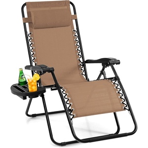 image:imageGiantex 2 PCS Zero Gravity Chair Patio Chaise Lounge Chairs Outdoor Yard Pool Recliner Folding Lounge Chair with Cup Holder BeigeTan