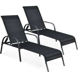 image:imageGiantex 2 Pcs Chaise Lounge Chair Adjustable Reclining Lounge Chairs Patio Furniture Backyard Lawn Sling Chaise wAdjustable Back Folding Recliners for Outdoor Beach Yard Pool BlackBlack