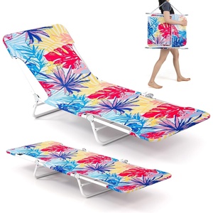 image:imageGiantex 2Pack Patio Lounge Chair with 5Position Carry Strap Metal Frame 330Lbs Portable Chaise Lounge Folding Camping Cot for Lay Flat Outdoor Poolside Backyard Beach Tanning 1 BlueColorful
