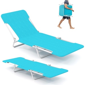 image:imageGiantex 2Pack Patio Lounge Chair with 5Position Carry Strap Metal Frame 330Lbs Portable Chaise Lounge Folding Camping Cot for Lay Flat Outdoor Poolside Backyard Beach Tanning 1 BlueBlue
