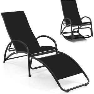 image:imageGiantex 2in1 Outdoor Rocking Chair Convertible Lounge Chair with 4Position Adjustable Backrest Curved Armrests Lightweight Aluminum Frame Patio Lounger Rocker for Porch Poolside GreyBlack
