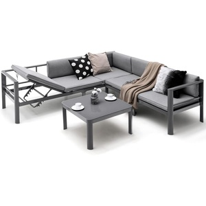 image:imageGiantex 3 Pieces Aluminum Patio Furniture Set  with 6Level Adjustable Backrest Outdoor Modern Conversation Set with Cushions and Tempered Glass Tabletop for Porch Poolside Backyard
