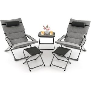 image:imageGiantex 5Piece Patio Bistro Set Folding Lounge Chairs with Footrest Stool amp Side Table Removable Cushion Headrest Armrest Outdoor Conversation Furniture for Porch Balcony Yard Pool