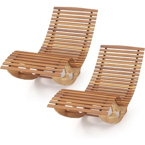 image:imageGiantex Acacia Wood Outdoor Rocking Chair Set of 2 Patio Lounge Chair with Ergonomic Curved amp Slatted Seat High Back Bottom Stopper Outside Chaise Lounge 63x235x26 Pool Lounger for Porch2