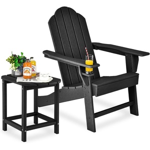 image:imageGiantex Adirondack Chair and Outdoor Side Table Set HDPE Fire Pit Chair Set with Small End Table Cup Holder Lounge Set for Outside Deck Poolside Backyard Garden Patio Chair Set BlackBlack