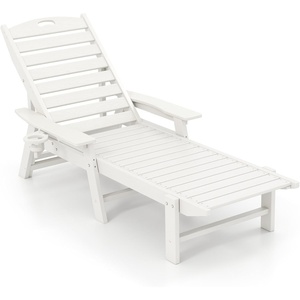 image:imageGiantex Adjustable Chaise Lounge Outdoor  Patio HDPE Reclining Chair Outdoor Recliner with 4Position Backrest Movable Cup Holder Chaise Lounge Chair for Garden Poolside Backyard WhiteWhite