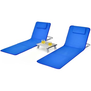 image:imageGiantex Beach Chairs for Adults 2 Pack Set with Side Table Folding Lounge Chairs 5 Position Adjustable Lawn Chair for Sunbathing Patio Chaise Lounge Lightweight Backpack Camping Chairs NavyNavy