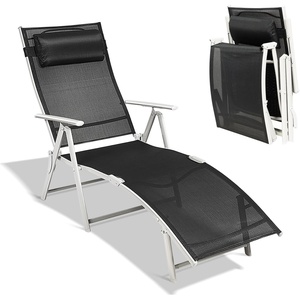 image:imageGiantex Chaise Lounge Chair for Outside Pool Folding Reclining Beach Chair WRemovable CushionampHeadrest Pillow Outdoor Lounge Chaise w 7 Backrest Positions Portable Patio Lounger 1 BlackBlack