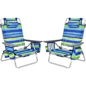 image:imageGiantex Folding Beach Chair Patio Sling Chairs with 5 Adjustable Position Head Pillow Storage Bag Towel Bar Cup Holders Backpack Chairs for Sunbathing Camping ChairBluegreen