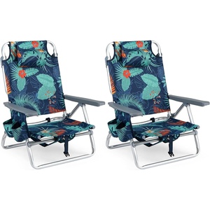 image:imageGiantex Folding Beach Chair Patio Sling Chairs with 5 Adjustable Position Head Pillow Storage Bag Towel Bar Cup Holders Backpack Chairs for Sunbathing Camping ChairGreen