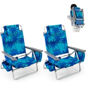 image:imageGiantex Folding Beach Chair Patio Sling Chairs with 5 Adjustable Position Head Pillow Storage Bag Towel Bar Cup Holders Backpack Chairs for Sunbathing Camping ChairPalm