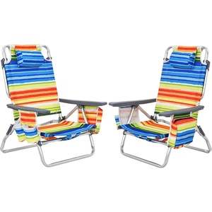 image:imageGiantex Folding Beach Chair Patio Sling Chairs with 5 Adjustable Position Head Pillow Storage Bag Towel Bar Cup Holders Backpack Chairs for Sunbathing Camping ChairMulti Color