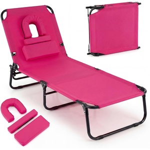 image:imageGiantex Folding Beach Tanning Chair Adjustable Face Down Patio Lounge Chair w 4Position Backrest Face Hole amp Removable Pillow Portable Sunbathing Chair for Poolside Yard Lawn 1Blue StripePink