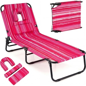 image:imageGiantex Folding Beach Tanning Chair Adjustable Face Down Patio Lounge Chair w 4Position Backrest Face Hole amp Removable Pillow Portable Sunbathing Chair for Poolside Yard Lawn 1Blue StripePink Stripe