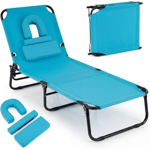 image:imageGiantex Folding Beach Tanning Chair Adjustable Face Down Patio Lounge Chair w 4Position Backrest Face Hole amp Removable Pillow Portable Sunbathing Chair for Poolside Yard Lawn 1Blue StripeBlue
