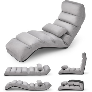 image:imageGiantex Folding Lazy Sofa Chair Modern Chaise Lounge WPillow for Reading Leisure Foldable Comfy Floor Accent Chair for Bedroom Living Room GrayGrey