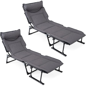 image:imageGiantex Folding Patio Lounge Chair with 6 Backrest Positions Portable Foldable Bed with Cushion and Armrest Head Pillow Adjustable Recliner Outdoor Camping Cot for Yard Bench Office Home 22