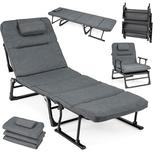 image:imageGiantex Folding Patio Lounge Chair with 6Level Adjustable Backrest Outdoor Foldable Bed with Detachable Cushion and Armrest Head Pillow Portable Camping Cot for Yard Bench Office Home 11