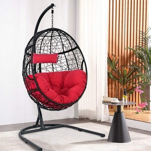 image:imageGiantex Hanging Egg Chair Swing Chair with CHammock Stand Set Hammock Chair with Soft Seat Cushion amp Pillow Multifunctional Hanging Chairs for Outdoor Indoor Bedroom RedRed