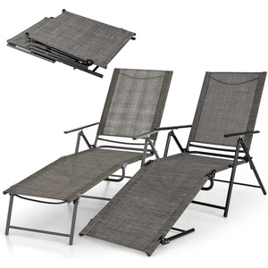 image:imageGiantex Lounge Chair Outdoor Set of 2  Tanning Chair with 6 Adjustable Backrest 2Level Footrest Folding Sunbathing Lounger for Patio Poolside Yard Chaise Lounge Chair Beach Chair BlackBrown