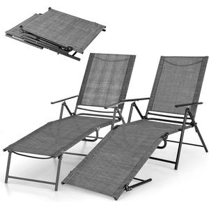 image:imageGiantex Lounge Chair Outdoor Set of 2  Tanning Chair with 6 Adjustable Backrest 2Level Footrest Folding Sunbathing Lounger for Patio Poolside Yard Chaise Lounge Chair Beach Chair BlackGrey