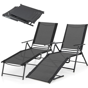 image:imageGiantex Lounge Chair Outdoor Set of 2  Tanning Chair with 6 Adjustable Backrest 2Level Footrest Folding Sunbathing Lounger for Patio Poolside Yard Chaise Lounge Chair Beach Chair BlackBlack