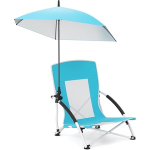 image:imageGiantex Low Folding Beach Chair with Detachable amp Adjustable Umbrella Carrying Bag Padded Armrests Mesh High Back Load 330 LBS AntiSlip Foot Pads Camping Chair for Picnic Lawn BlueBlue
