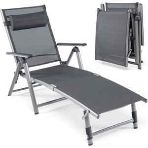 image:imageGiantex Outdoor Chaise Lounge Chair  Folding Lounge Chair w 8Level Adjustable Backrests Aluminum Frame Cozy Headrest Pillow Patio Recliner for Backyard Poolside Balcony 1 GrayGrey