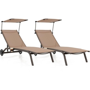 image:imageGiantex Outdoor Chaise Lounge Chair Tanning Chair with Sunshade and Smooth Wheels 6Level Adjustable Position Cup Holder Metal Frame Patio Chaise Lounge for Sunbathing Yard Poolside 12