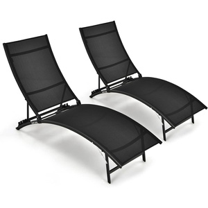 image:imageGiantex Outdoor Chaise Lounge Set of 2 Foldable Pool Lounge Chairs with 5Position Adjustable Backrest QuickDrying Fabric Patio Lounger for Backyard Beach Lawn Sunbathing Recliner BlackBlack