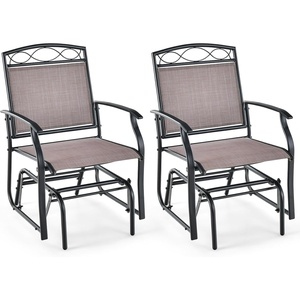 image:imageGiantex Outdoor Glider Chair WSturdy Metal Frame amp Breathable Mesh Fabric Porch Lounge Swing Rocking Chairs Set of 2 for Lawn Garden Porch Backyard Poolside Patio Gliders for OutsideBrown