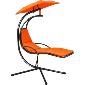 image:imageGiantex Outdoor Hanging Chaise Lounge Chair Patio Hammock Chair with Removable Canopy Cushion amp Antitoppling Rope Hanging Arc Chaise Hammock for Patio Poolside Backyard Garden Porch OrangeOrange