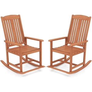 image:imageGiantex Outdoor Rocking Chair High Back Patio Rocker wArmrests Hardwood Lounge Rocking Chair with Smooth Rocking Base amp Slatted Design Wood Porch Rocker for Backyard Poolside 1 Natural2