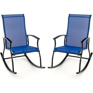 image:imageGiantex Outdoor Rocking Chair Set of 2  Patio Rocking Chairs wBreathable Backrest Sturdy Metal Frame amp Safe Ergonomic Design Cozy Fabric Rocker for Backyard Poolside 330 lbs BlackNavy