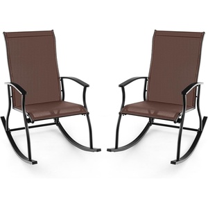 image:imageGiantex Outdoor Rocking Chair Set of 2  Patio Rocking Chairs wBreathable Backrest Sturdy Metal Frame amp Safe Ergonomic Design Cozy Fabric Rocker for Backyard Poolside 330 lbs BlackBrown