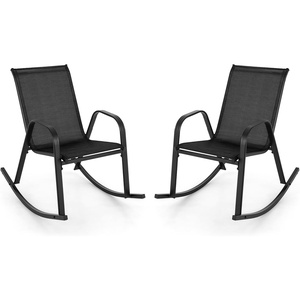image:imageGiantex Outdoor Rocking Chairs Set of 2 Patio Rocking Chairs wBreathable Seat amp Back HeavyDuty Metal Support Ergonomic Outside Rocker for Backyard Poolside Garden 2 BrownBlack