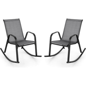image:imageGiantex Outdoor Rocking Chairs Set of 2 Patio Rocking Chairs wBreathable Seat amp Back HeavyDuty Metal Support Ergonomic Outside Rocker for Backyard Poolside Garden 2 BrownGrey