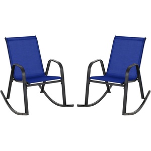 image:imageGiantex Outdoor Rocking Chairs Set of 2 Patio Rocking Chairs wBreathable Seat amp Back HeavyDuty Metal Support Ergonomic Outside Rocker for Backyard Poolside Garden 2 BrownBlue
