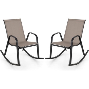 image:imageGiantex Outdoor Rocking Chairs Set of 2 Patio Rocking Chairs wBreathable Seat amp Back HeavyDuty Metal Support Ergonomic Outside Rocker for Backyard Poolside Garden 2 BrownLight Coffee