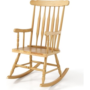image:imageGiantex Outdoor Wood Rocking Chair  Patio Rocking Chair with Solid Rubber Wood Frame Slat Back Outside amp Indoor Rocker for Garden Poolside Balcony Backyard Lawn Front Porch Rocker NaturalNatural
