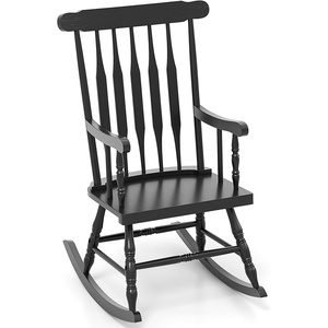 image:imageGiantex Outdoor Wood Rocking Chair  Patio Rocking Chair with Solid Rubber Wood Frame Slat Back Outside amp Indoor Rocker for Garden Poolside Balcony Backyard Lawn Front Porch Rocker NaturalBlack