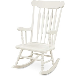 image:imageGiantex Outdoor Wood Rocking Chair  Patio Rocking Chair with Solid Rubber Wood Frame Slat Back Outside amp Indoor Rocker for Garden Poolside Balcony Backyard Lawn Front Porch Rocker NaturalWhite