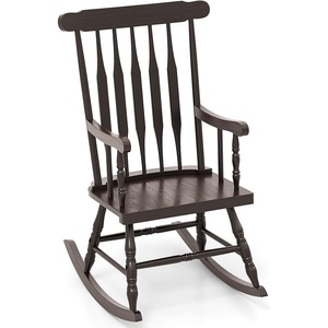 image:imageGiantex Outdoor Wood Rocking Chair  Patio Rocking Chair with Solid Rubber Wood Frame Slat Back Outside amp Indoor Rocker for Garden Poolside Balcony Backyard Lawn Front Porch Rocker NaturalDark Coffee
