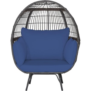 image:imageGiantex Oversized Wicker Egg Chair Outdoor amp Indoor Hammock Chair with Thick Cushions 2Person PE Rattan Lounge Chair Swing Chair for Patio BackyardPorch 450 LBS Weight Capacity Mix BrownDark Blue